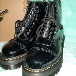 Dr. Martens Shiny Black Croc Platform Boots